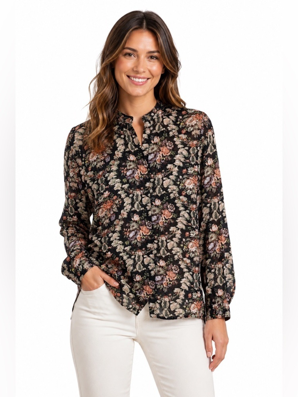 Philosophy Republic Clothing Women’s Floral Long Sleeved Sheer Blouse Si…